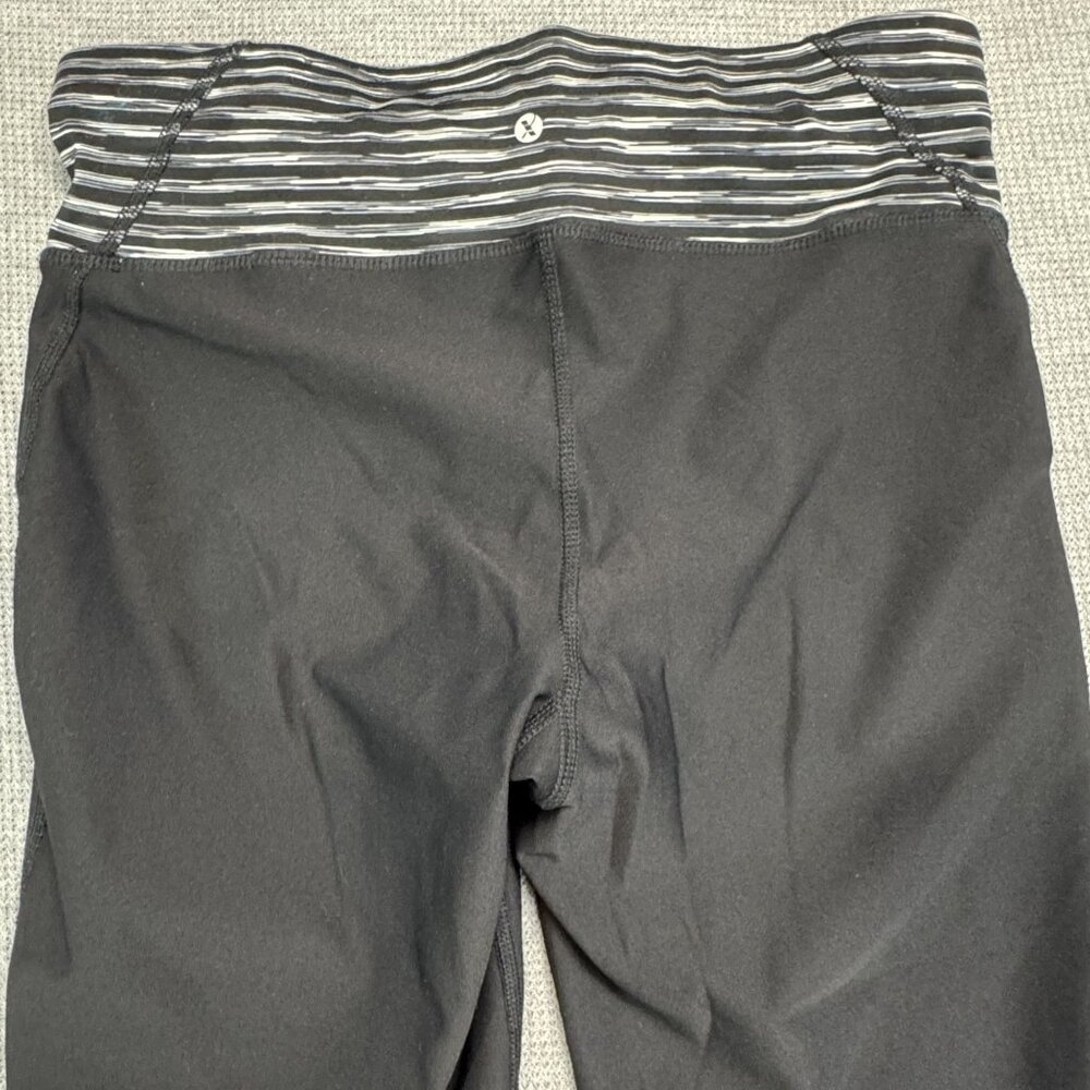 Xersion Black Striped Cropped Activewear Pants Womens Size M Stretch Yoga Mesh - Picture 5 of 16